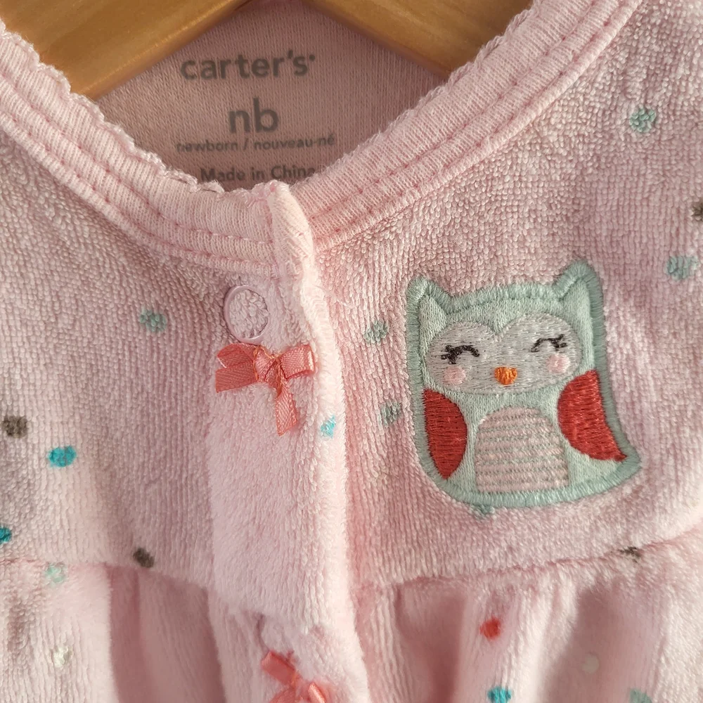 Carter's Light Pink Footie with Owl and Dots